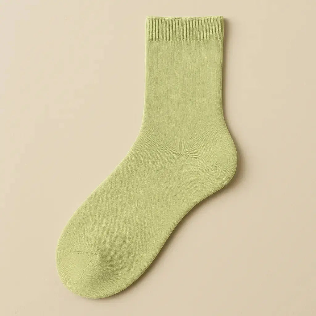 Chaussettes femmes Couleurs vert clair en coton mi-mollet vue à plat