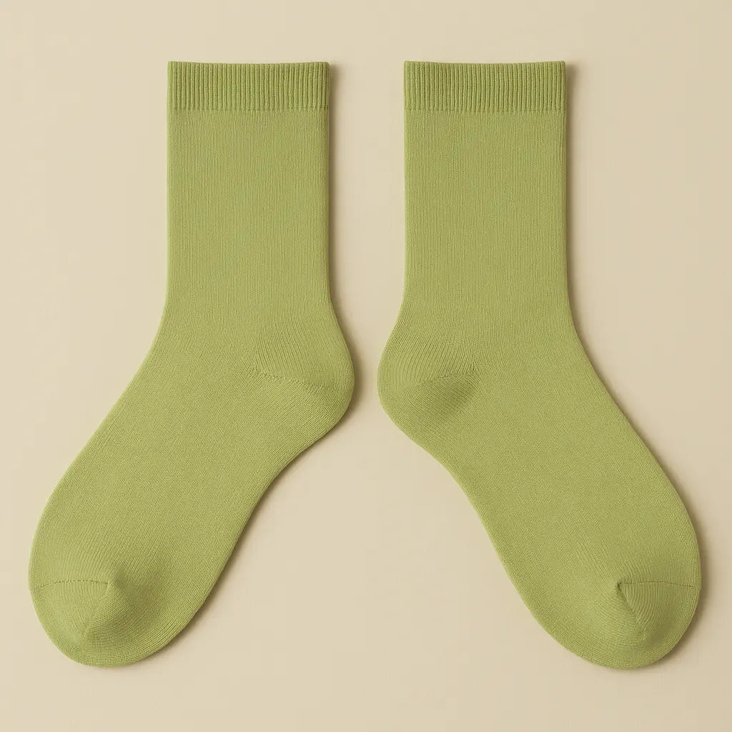 Chaussettes femmes Couleurs vert clair en coton mi-mollet paire