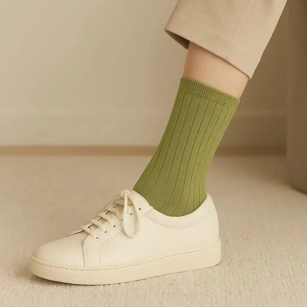 Chaussettes femmes Couleurs vert clair en coton mi-mollet en situation