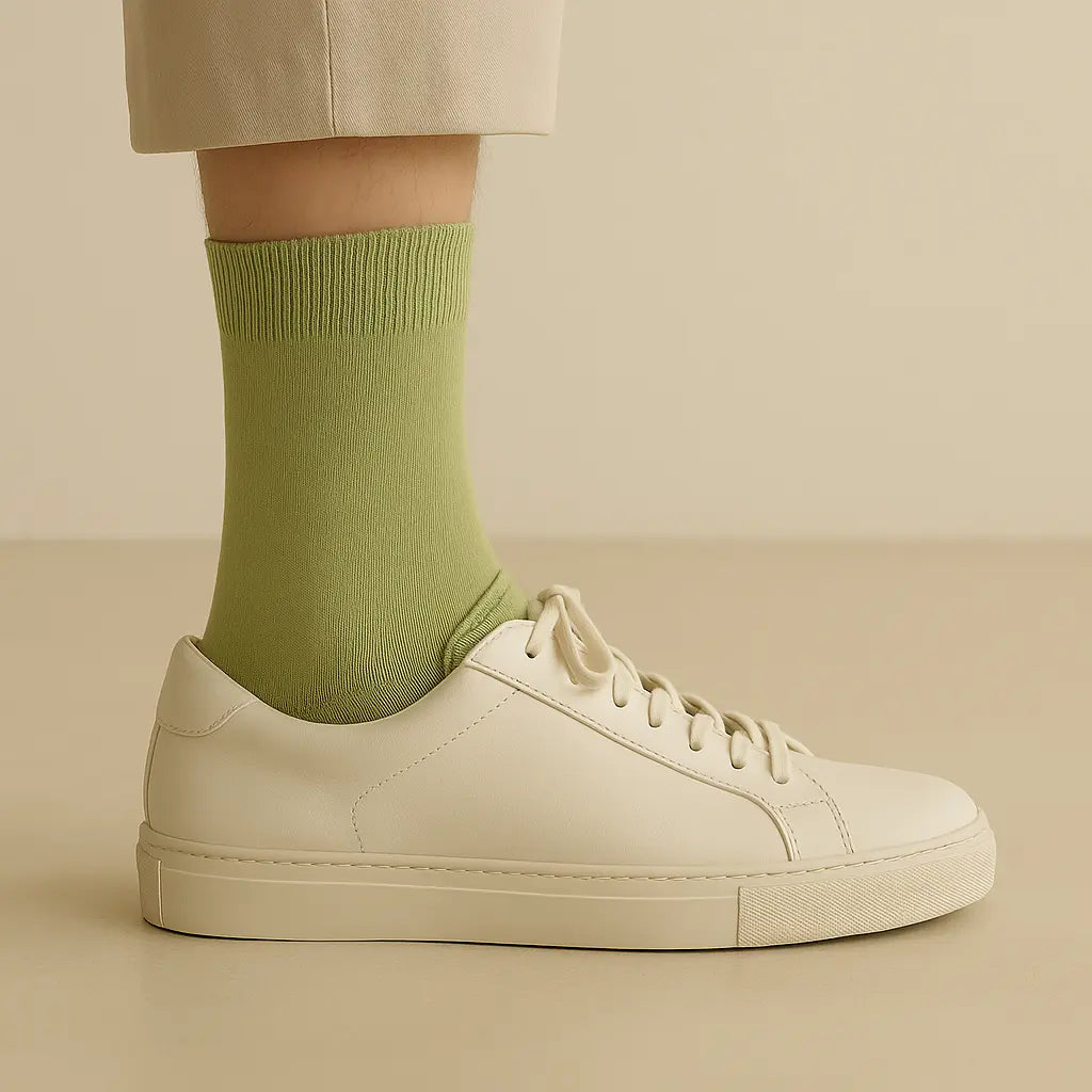 Chaussettes femmes Couleurs vert clair en coton mi-mollet avec chaussures