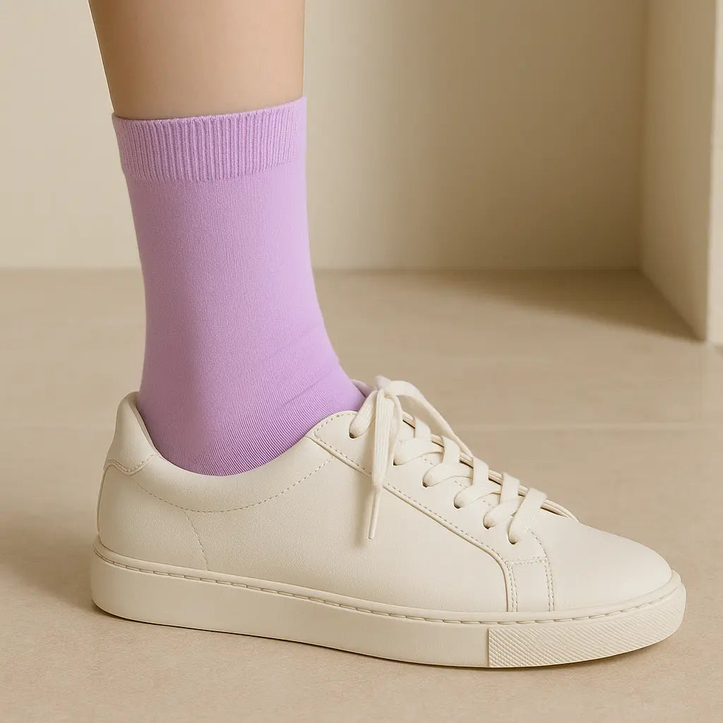 Chaussettes Femmes Couleurs Violet clair Mollet Coton avec chaussures
