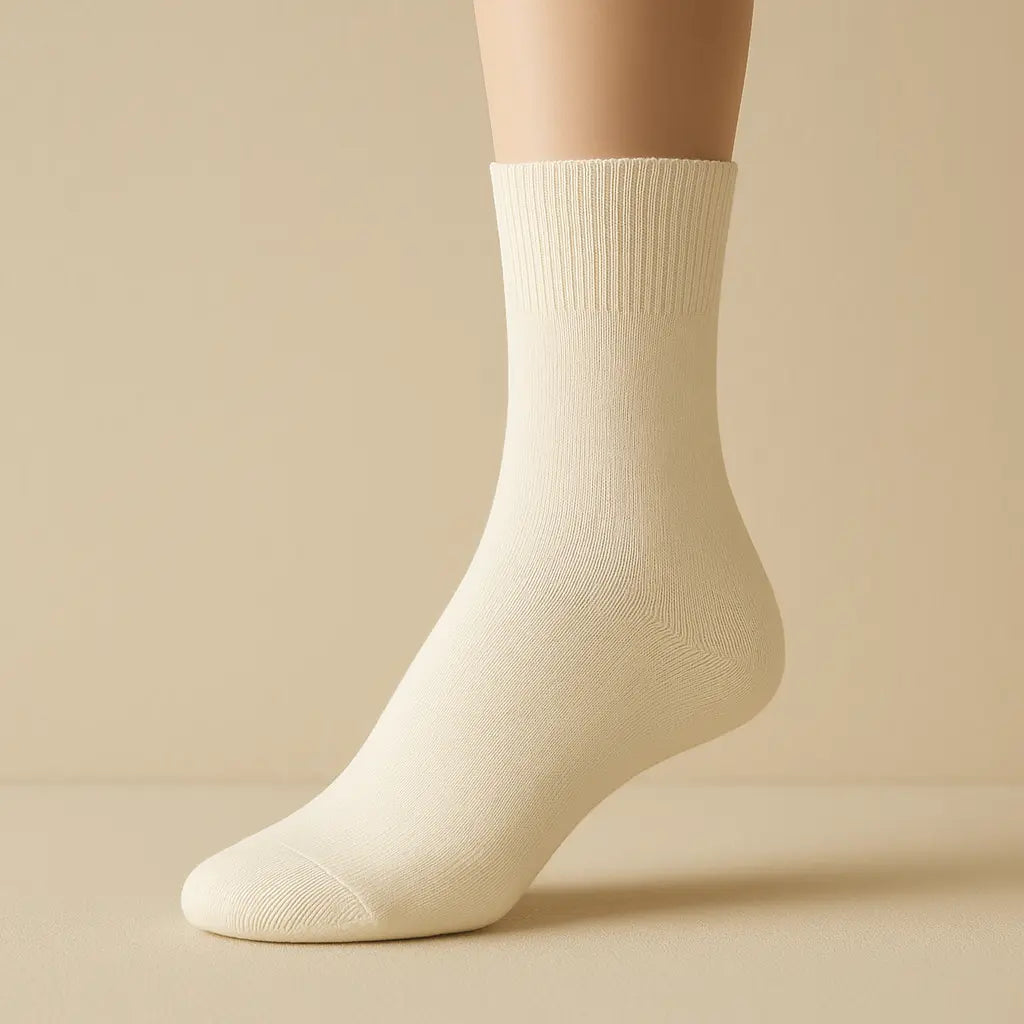 Chaussettes femmes Couleurs coton mollet blanc crème sur pied mannequin
