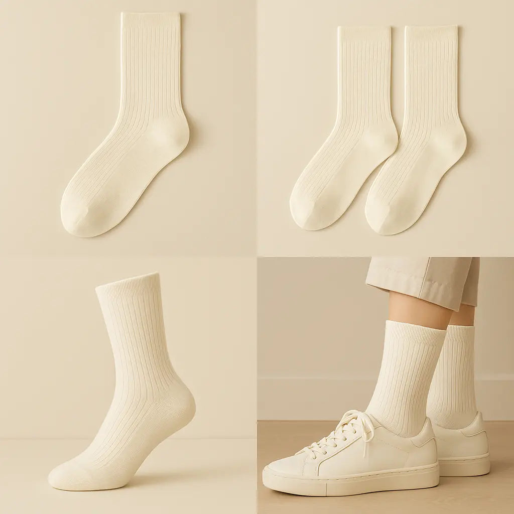Chaussettes femmes Couleurs coton mollet blanc crème galerie produit