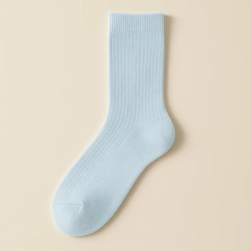 Chaussettes femmes Couleurs bleu clair en coton mi-mollet vue à plat