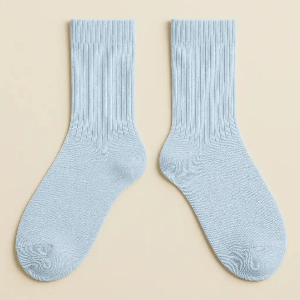 Chaussettes femmes Couleurs bleu clair en coton mi-mollet paire