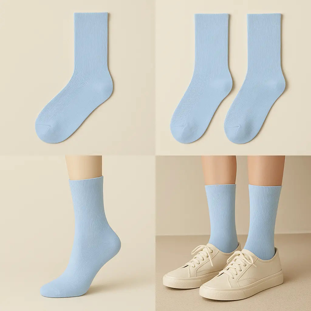 Chaussettes femmes Couleurs bleu clair en coton mi-mollet galerie produit