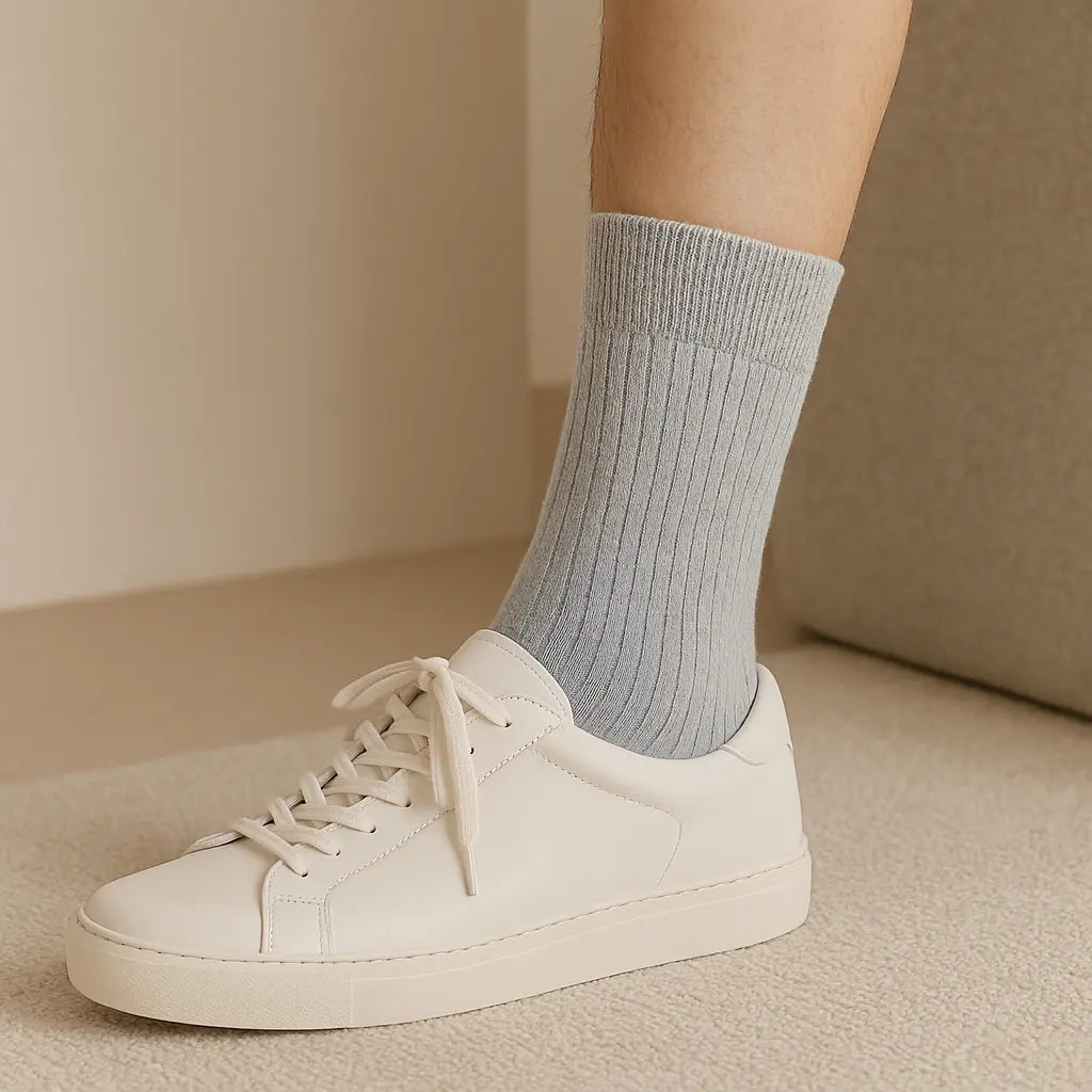 Chaussettes femmes Couleurs haute en coton gris clair en situation
