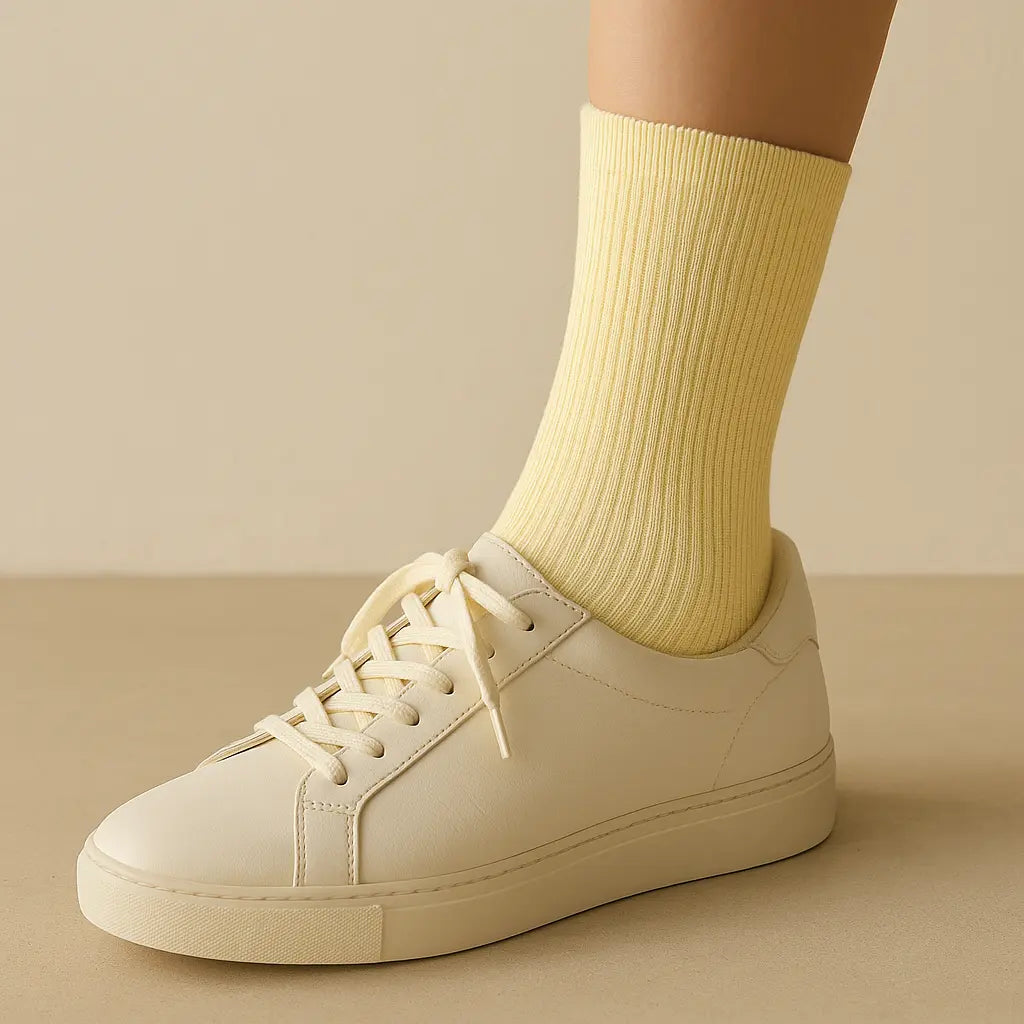 Chaussettes femmes Couleurs jaune clair en coton mollet avec chaussures
