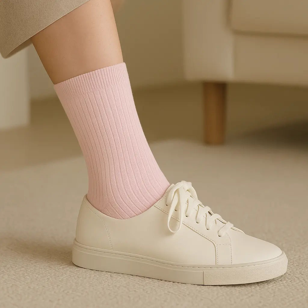 Chaussettes femmes Couleurs rose clair coton mollet en situation