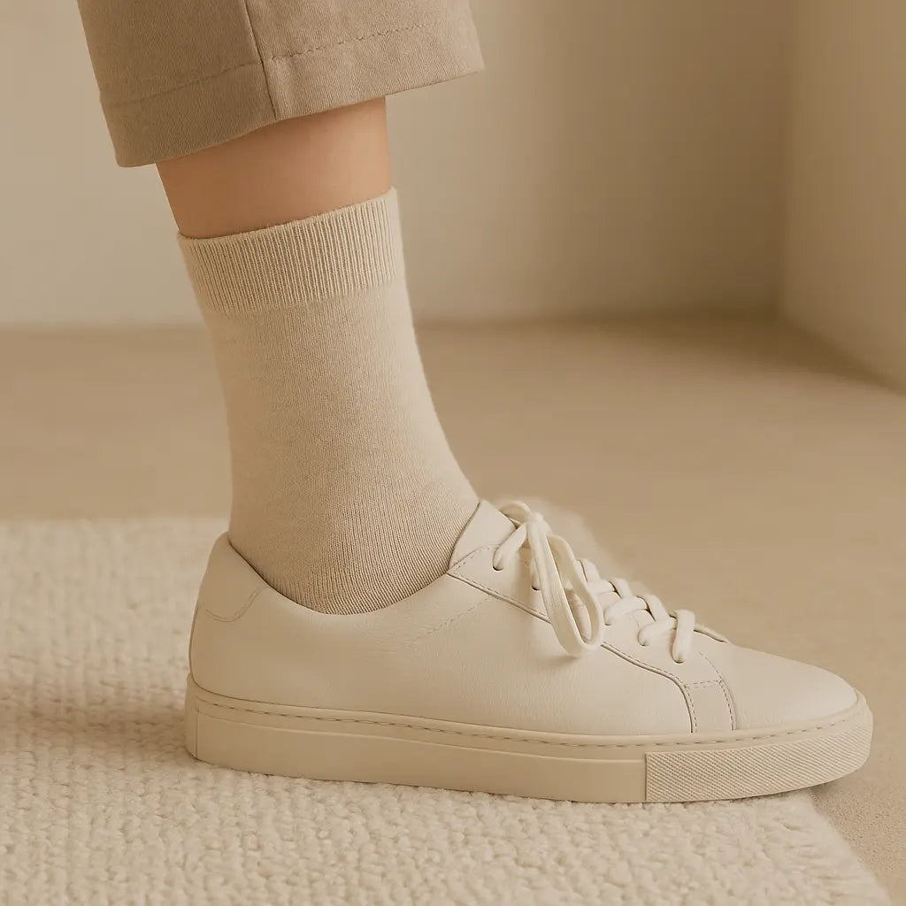 Chaussettes femmes Couleurs Avoine en coton mi-mollet en situation
