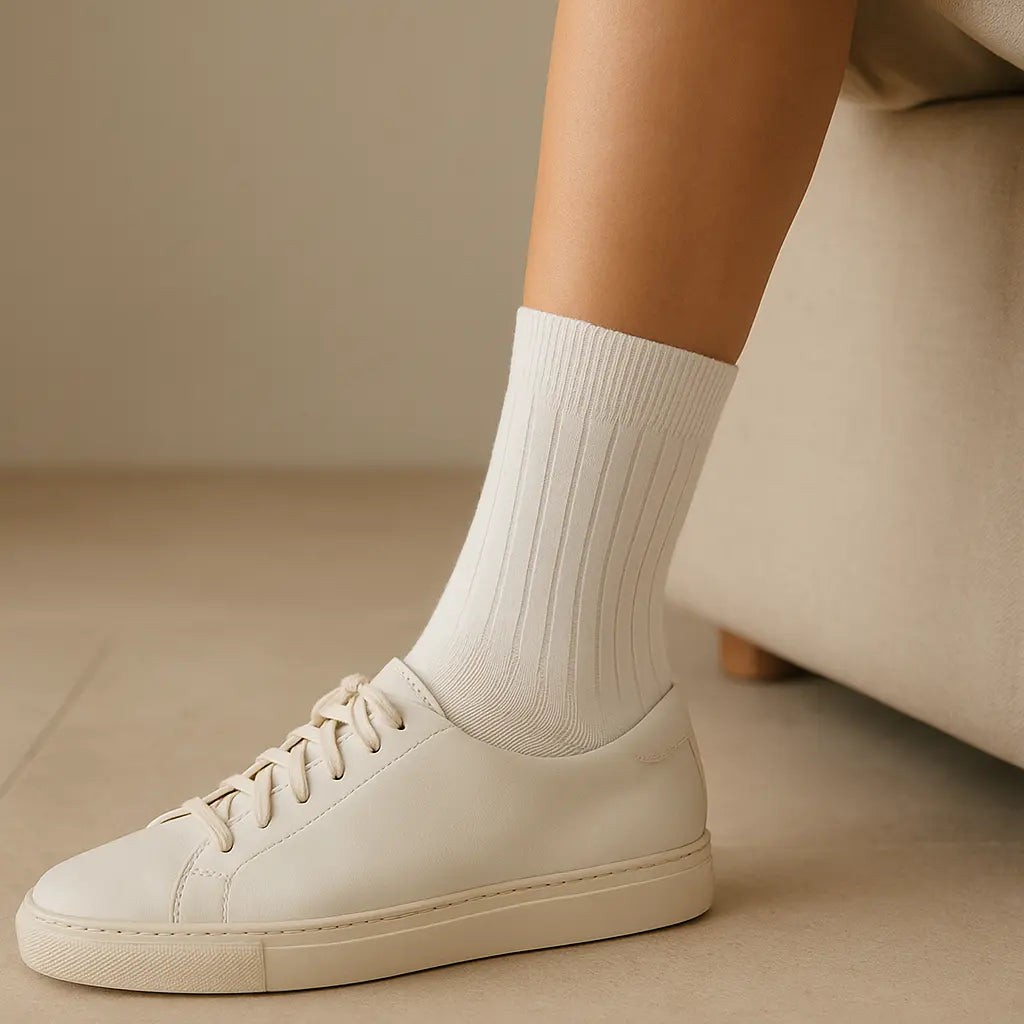 Chaussettes Femmes Couleurs Blanc Coton Mollet en situation