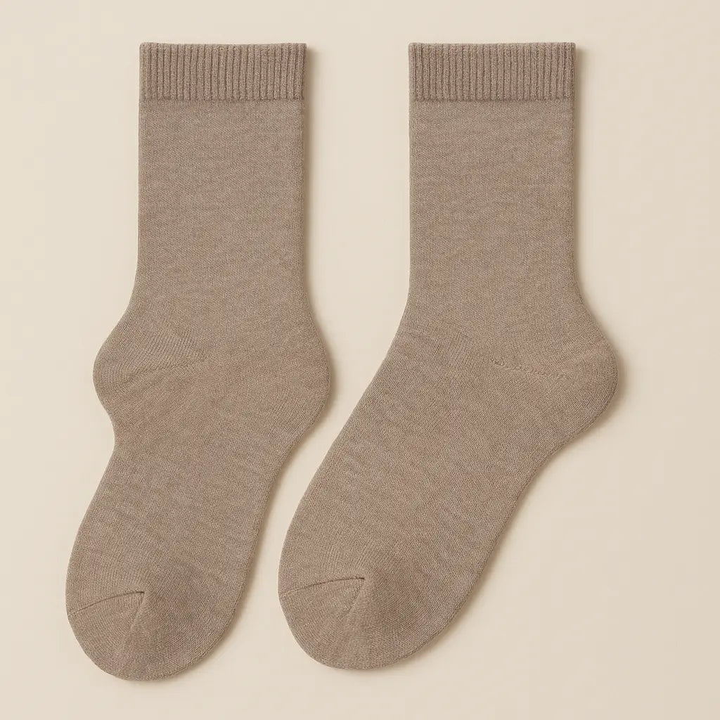 Chaussettes Femmes Couleurs Mollet en Coton Brun Cendré paire
