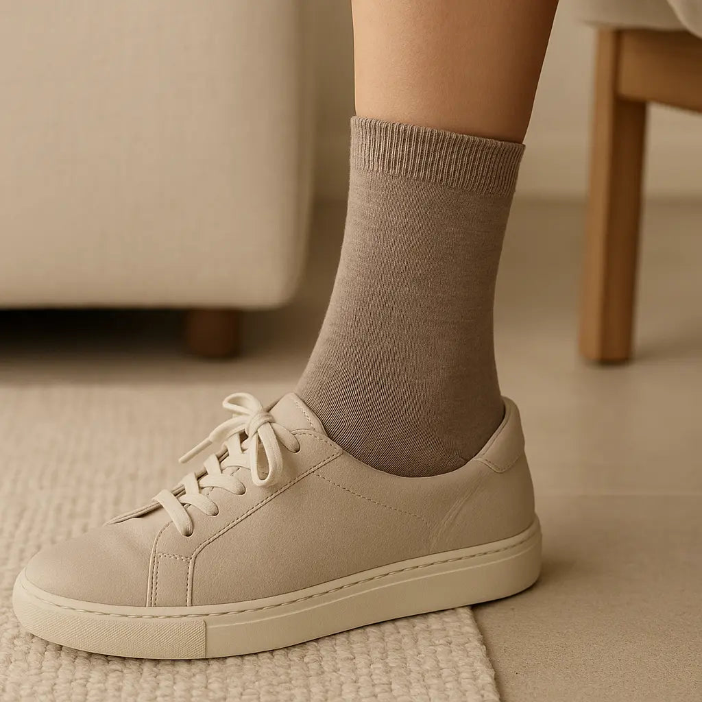 Chaussettes Femmes Couleurs Mollet en Coton Brun Cendré en situation