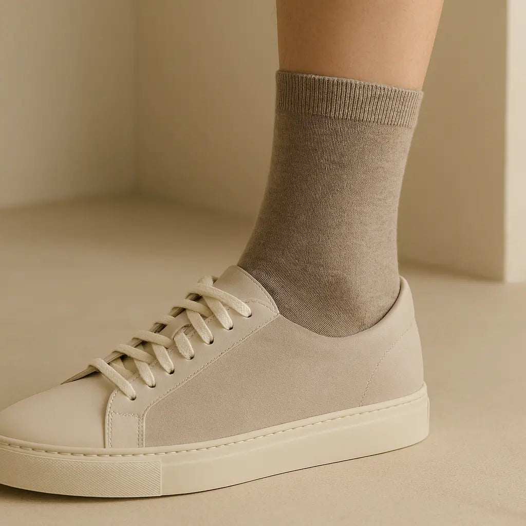 Chaussettes Femmes Couleurs Mollet en Coton Brun Cendré avec chaussures