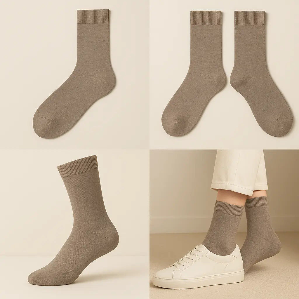 Chaussettes Femmes Couleurs Mollet en Coton Brun Cendré galerie produit
