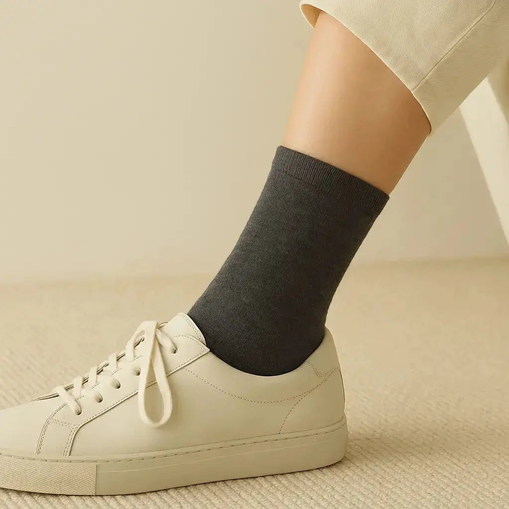Chaussettes Femmes Couleurs Gris Foncé en Coton Mollet en situation