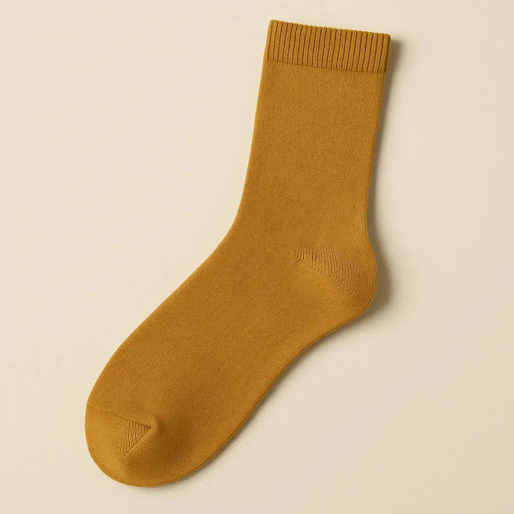 Chaussettes femmes Couleurs jaune moutarde en coton mollet vue à plat