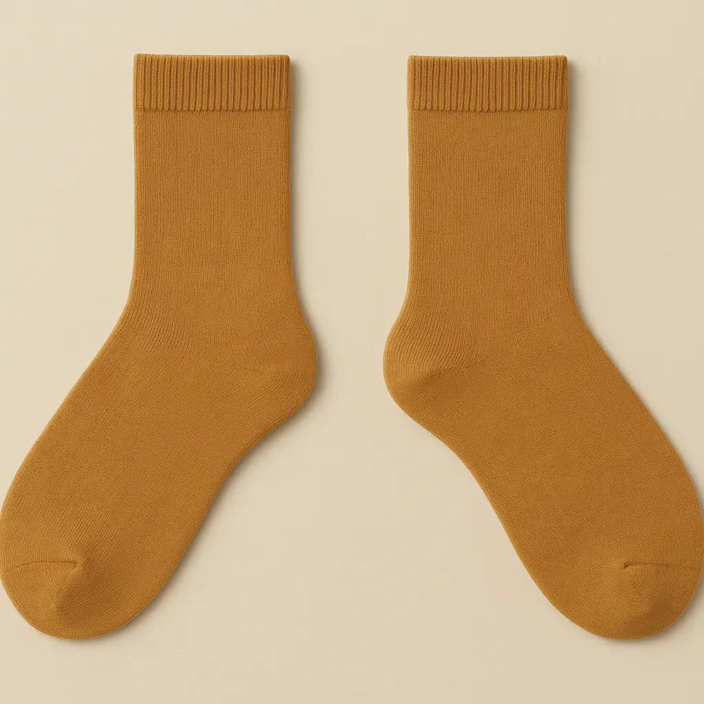 Chaussettes femmes Couleurs jaune moutarde en coton mollet paire