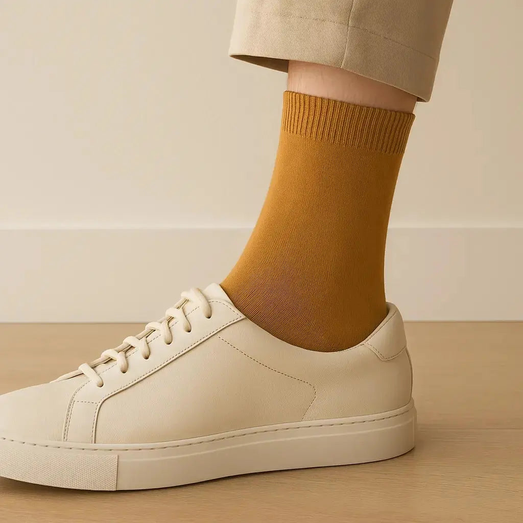 Chaussettes femmes Couleurs jaune moutarde en coton mollet avec chaussures