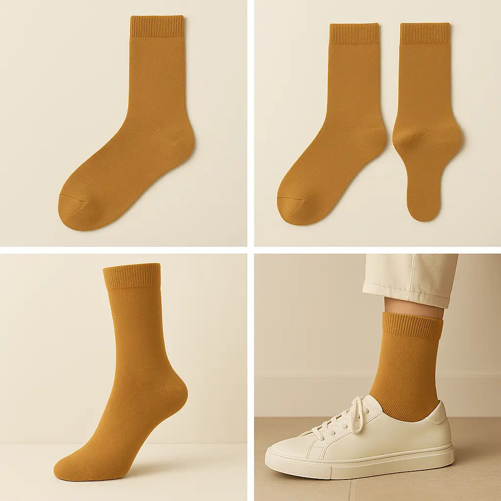 Chaussettes femmes Couleurs jaune moutarde en coton mollet galerie produit
