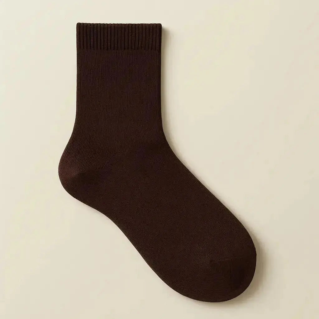 Chaussettes femmes Couleurs marron en coton mi-mollet vue à plat