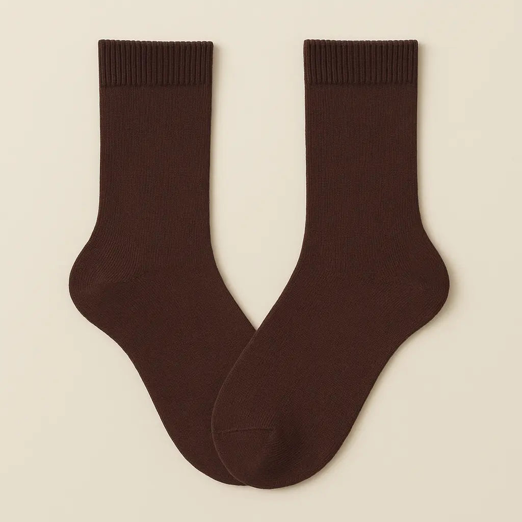 Chaussettes femmes Couleurs marron en coton mi-mollet paire