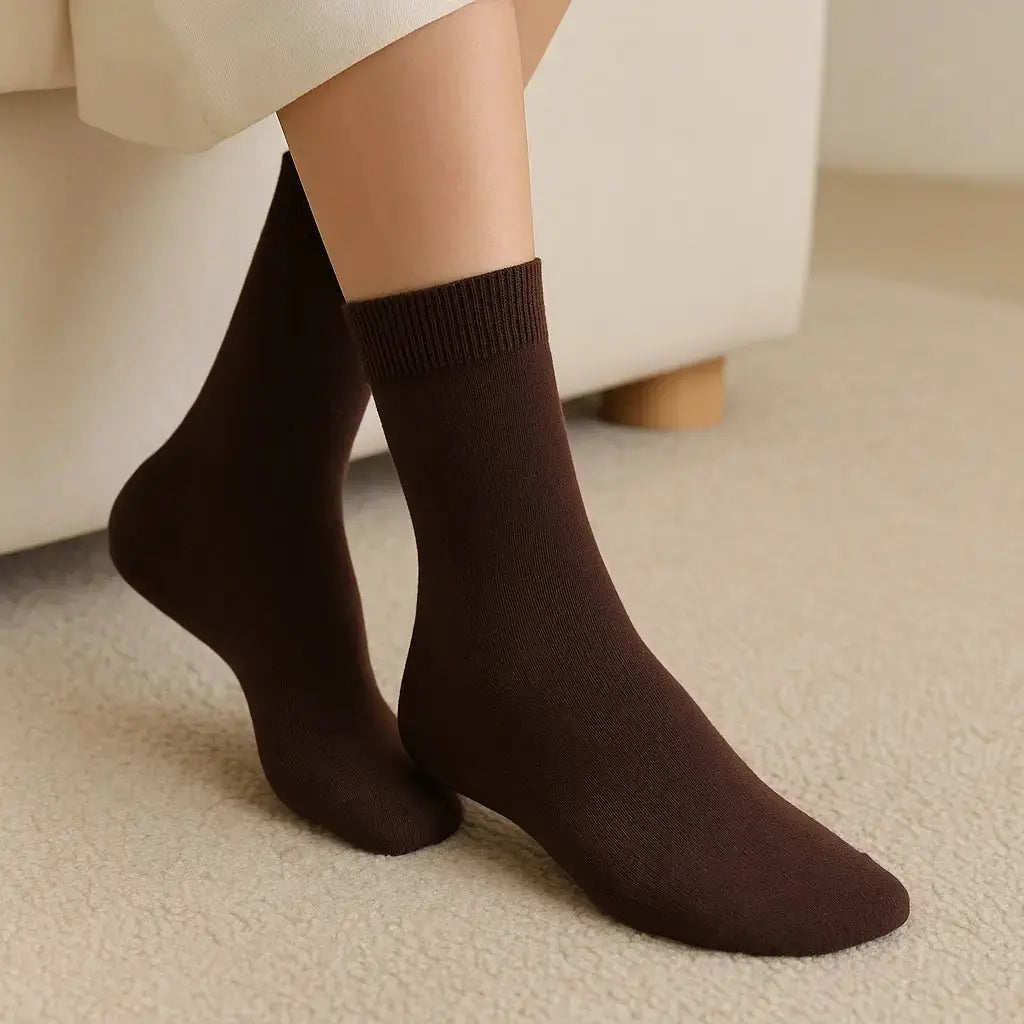 Chaussettes femmes Couleurs marron en coton mi-mollet en situation