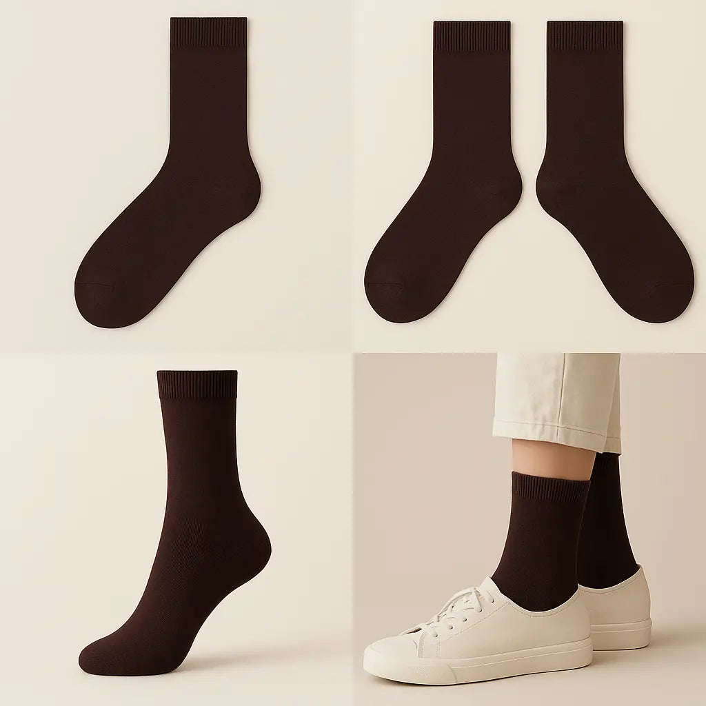 Chaussettes femmes Couleurs marron en coton mi-mollet galerie produit