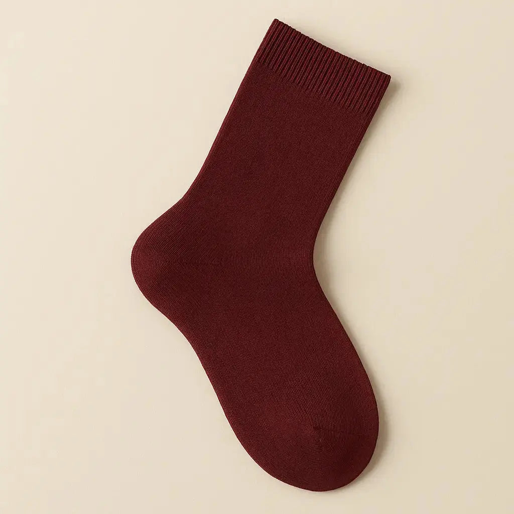 Chaussettes femmes Couleurs rouge bordeaux en coton mollet vue à plat