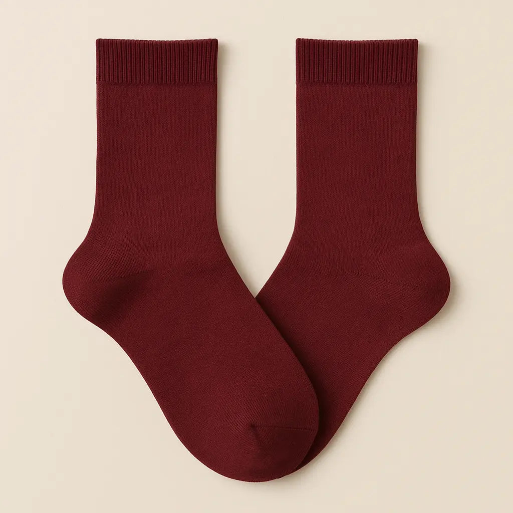 Chaussettes femmes Couleurs rouge bordeaux en coton mollet paire