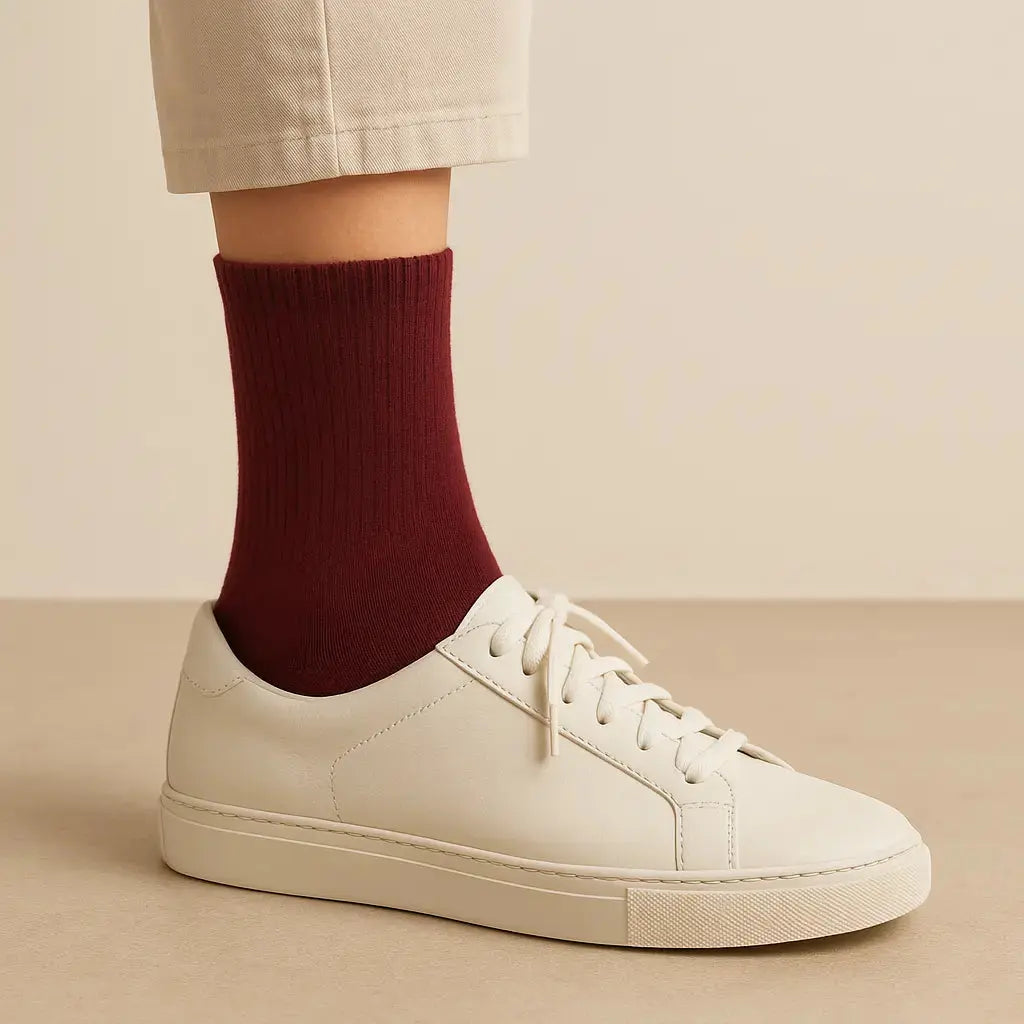 Chaussettes femmes Couleurs rouge bordeaux en coton mollet avec chaussures