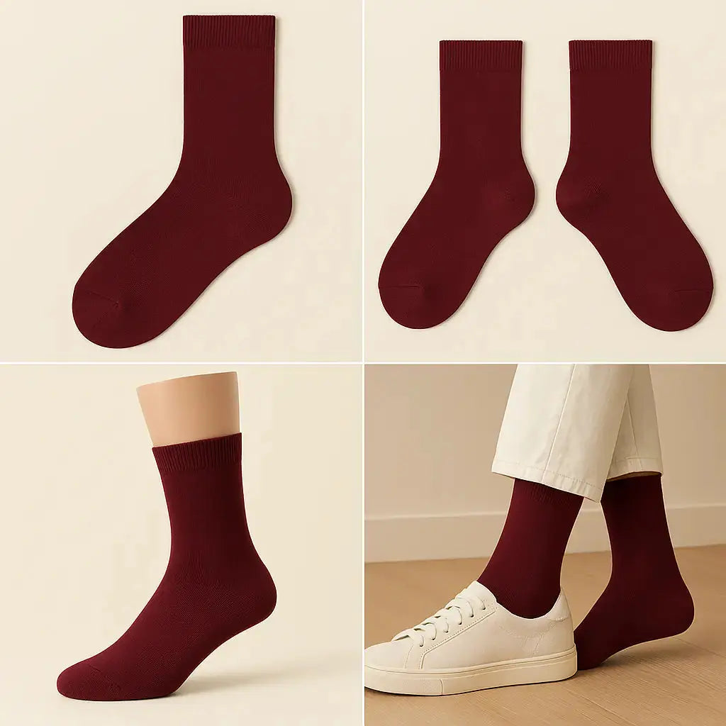 Chaussettes femmes Couleurs rouge bordeaux en coton mollet galerie produit