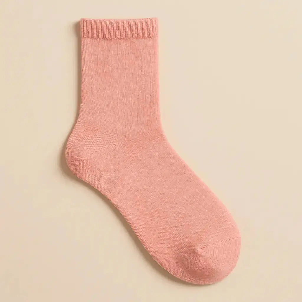 Chaussettes femmes Couleurs rose clair coton mi-mollet vue à plat