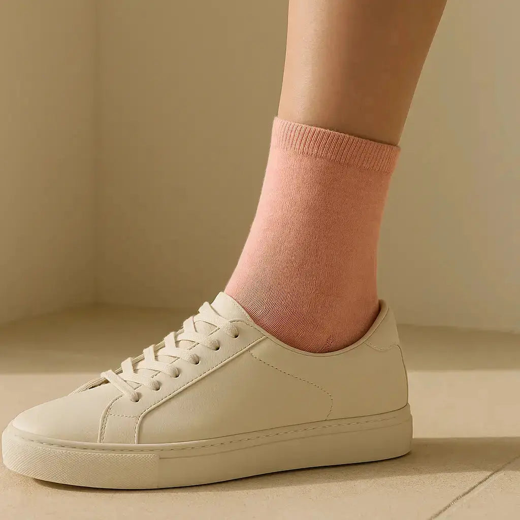 Chaussettes femmes Couleurs rose clair coton mi-mollet avec chaussures