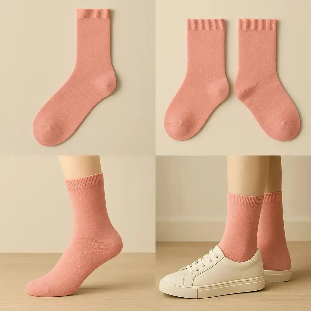 Chaussettes femmes Couleurs rose clair coton mi-mollet galerie produit