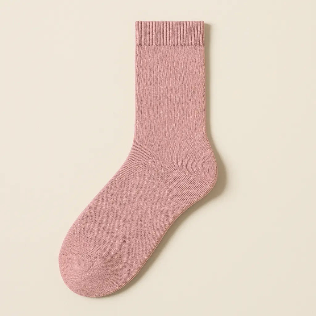 Chaussettes femme Couleurs rose en coton hauteur mollet vue à plat
