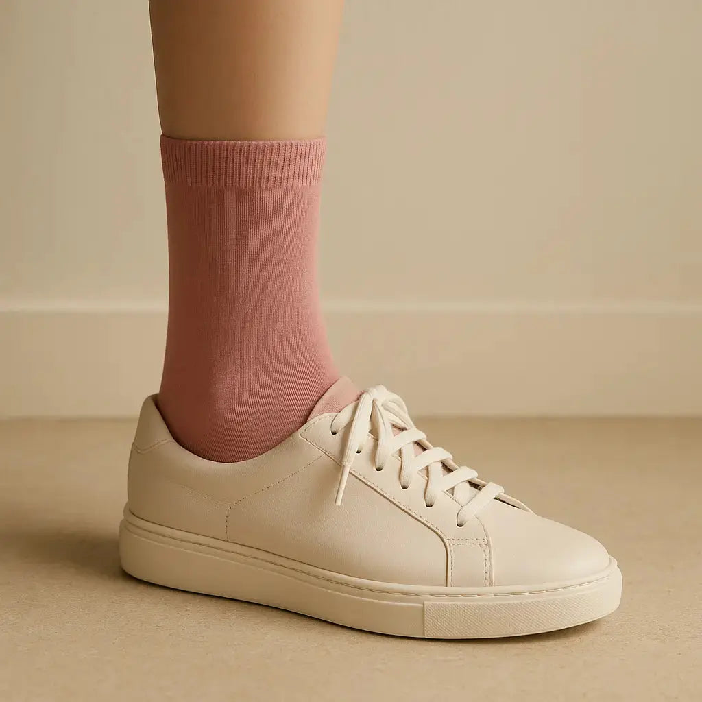 Chaussettes femme Couleurs rose en coton hauteur mollet avec chaussures