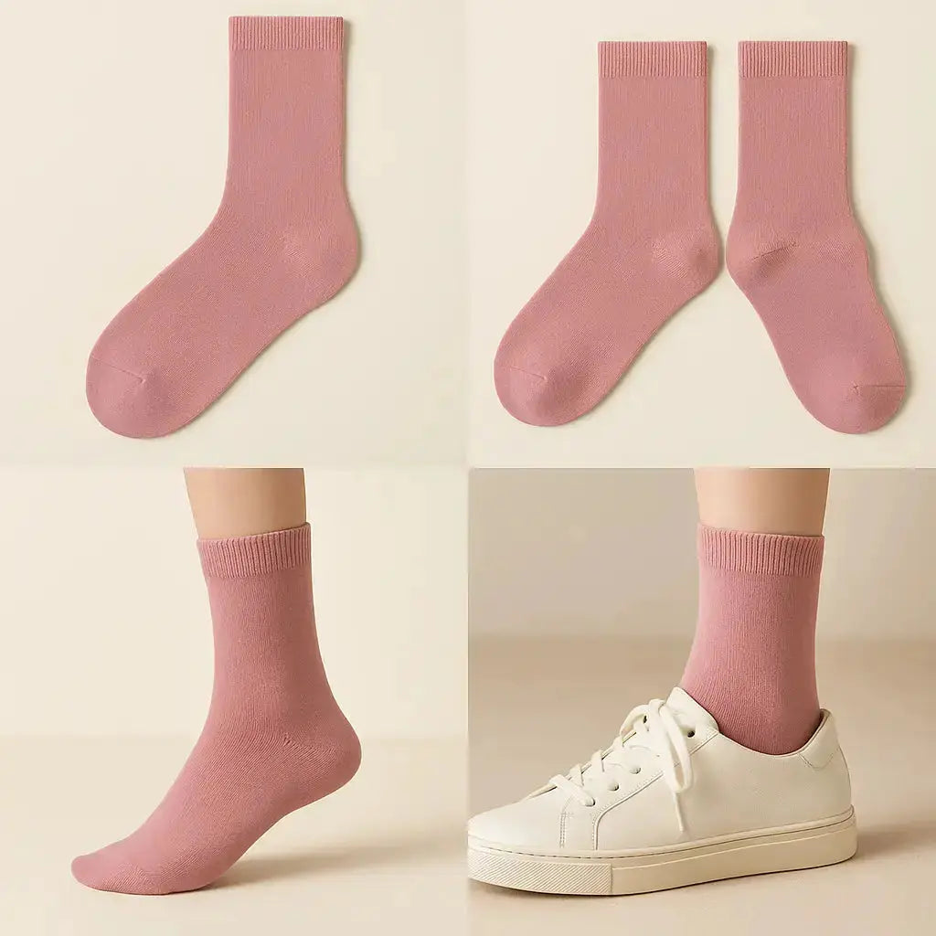 Chaussettes femme Couleurs rose en coton hauteur mollet galerie produit
