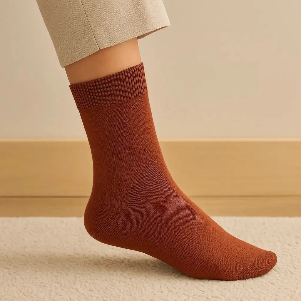 Chaussettes femmes Couleurs terracotta en coton mi-mollet en situation