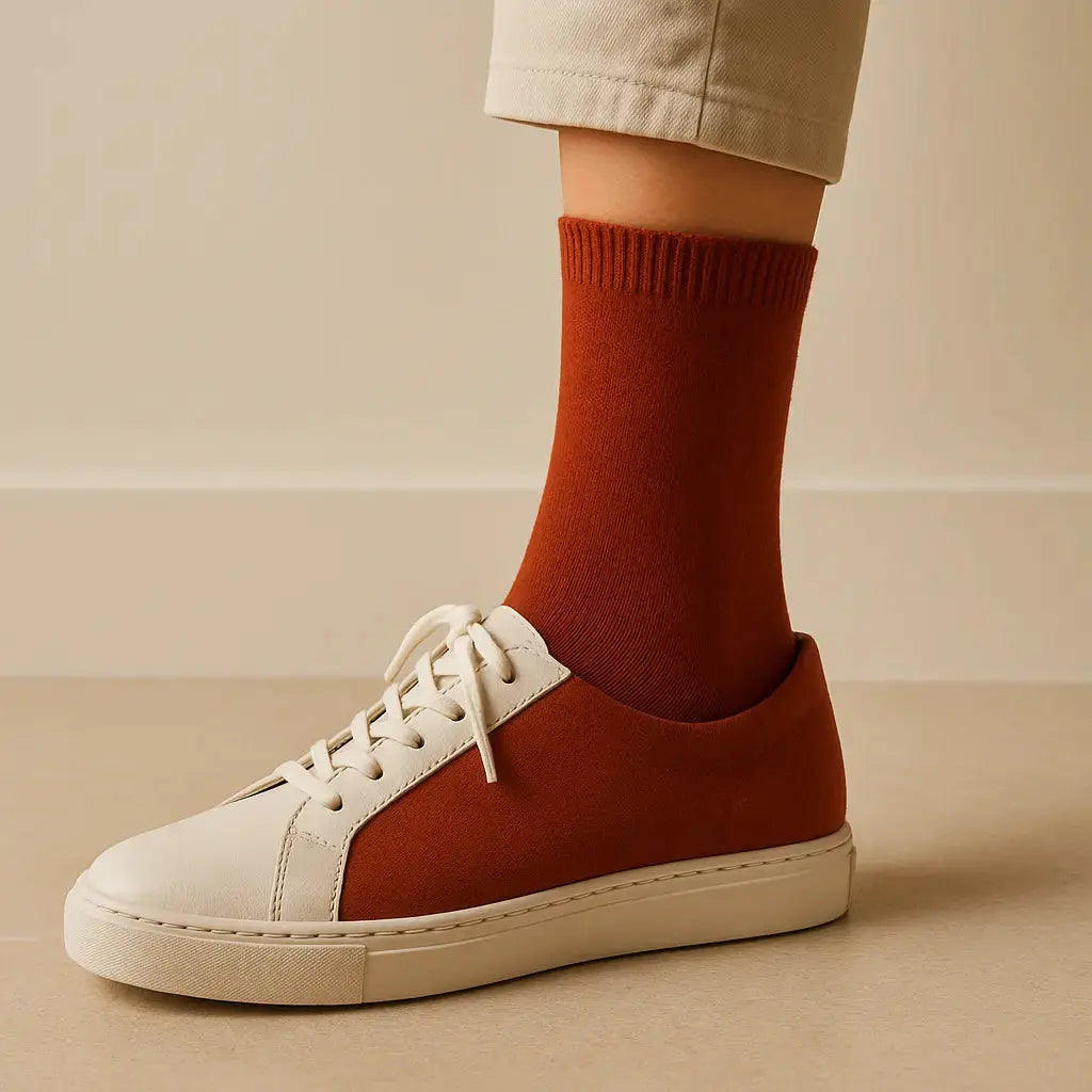 Chaussettes femmes Couleurs terracotta en coton mi-mollet avec chaussures