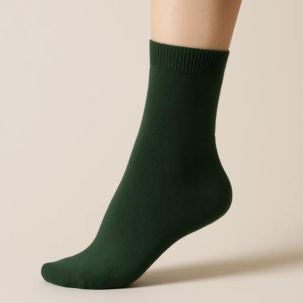 Chaussettes femmes vert foncé mollet coton collection Couleurs sur pied mannequin
