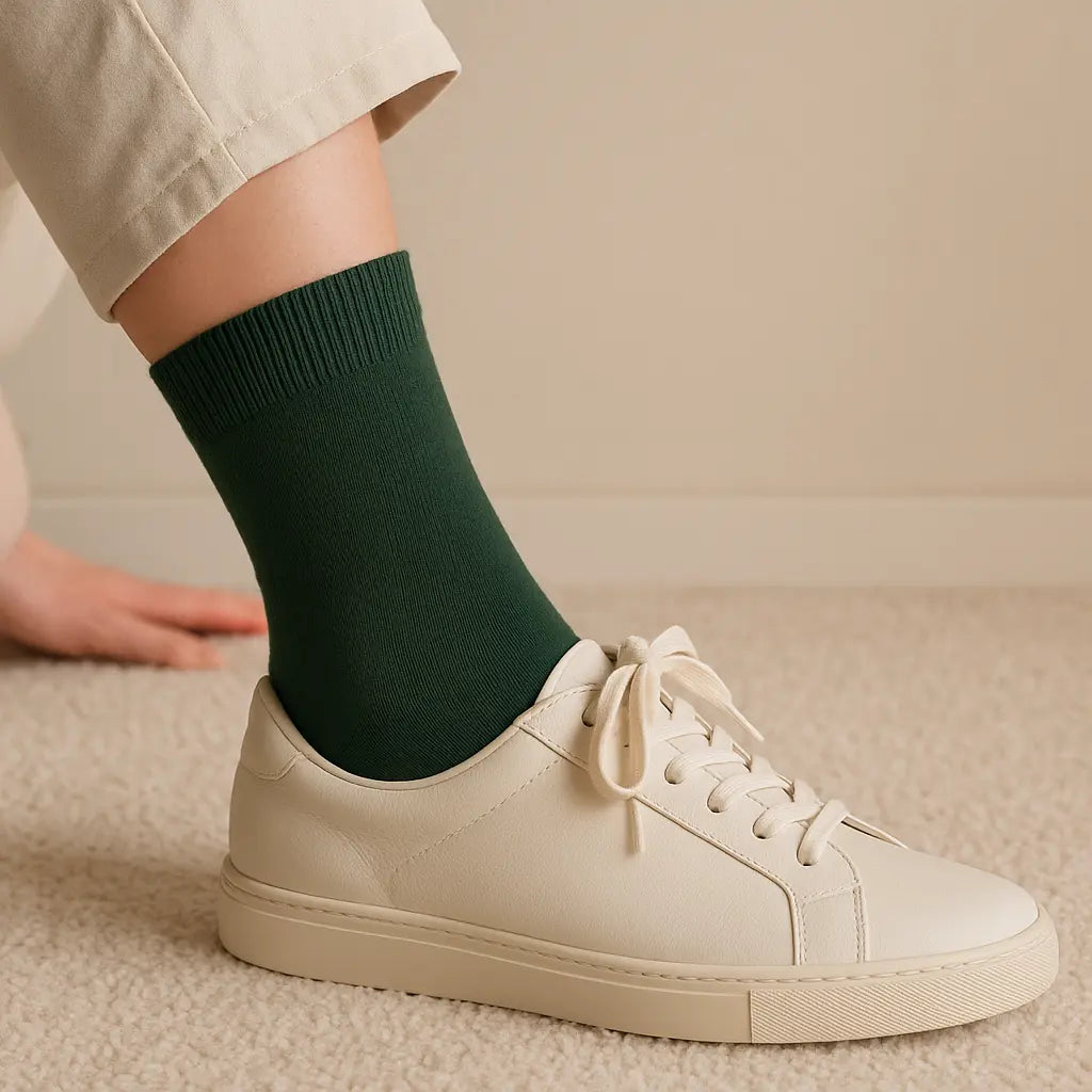 Chaussettes femmes vert foncé mollet coton collection Couleurs en situation