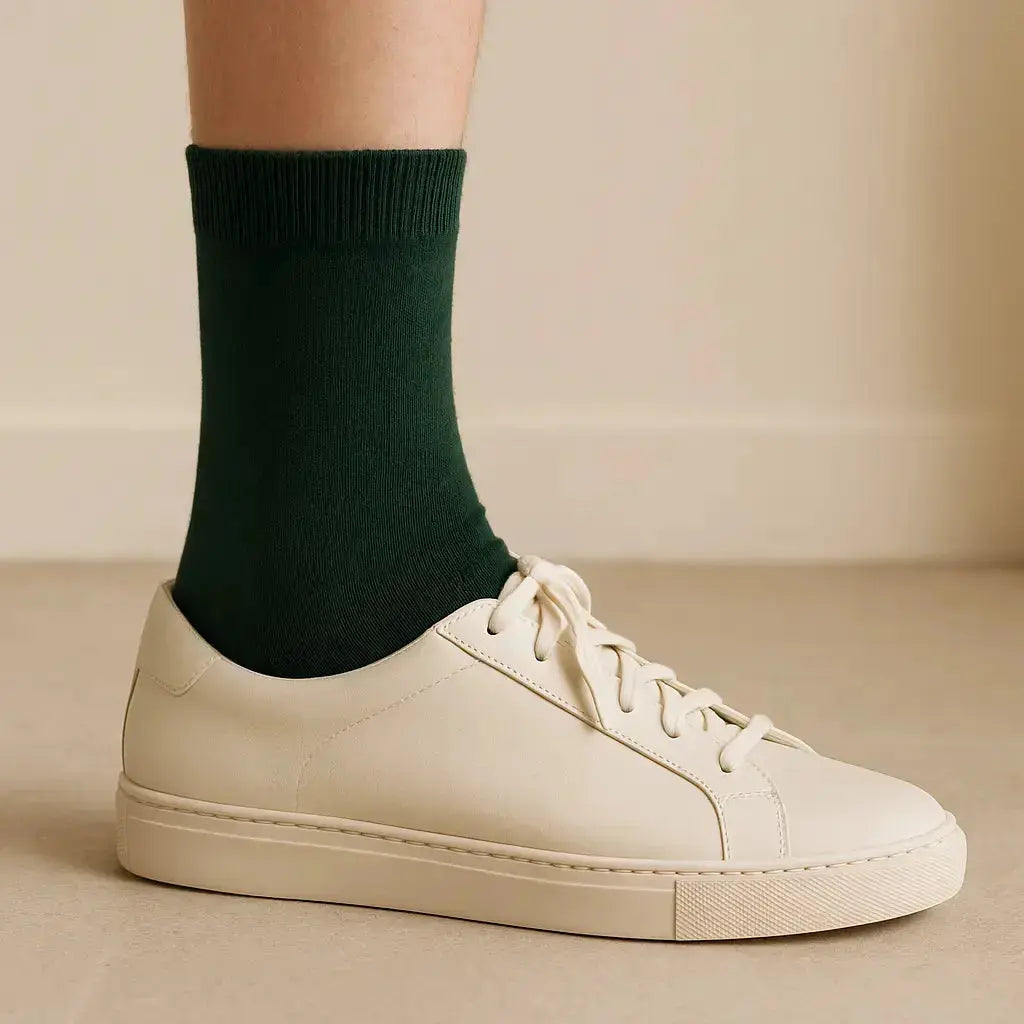Chaussettes femmes vert foncé mollet coton collection Couleurs avec chaussures