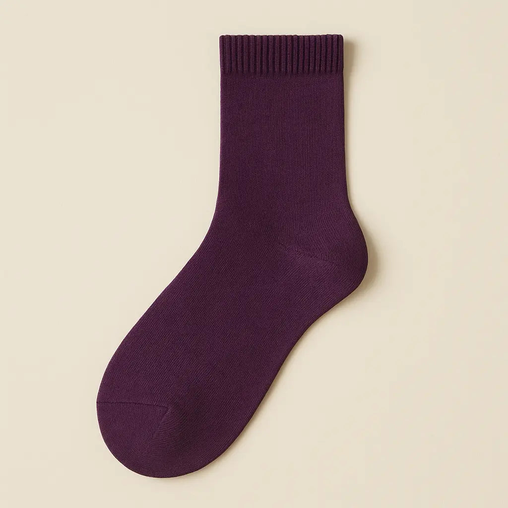 Chaussettes femmes Couleurs violettes en coton mi-mollet vue à plat