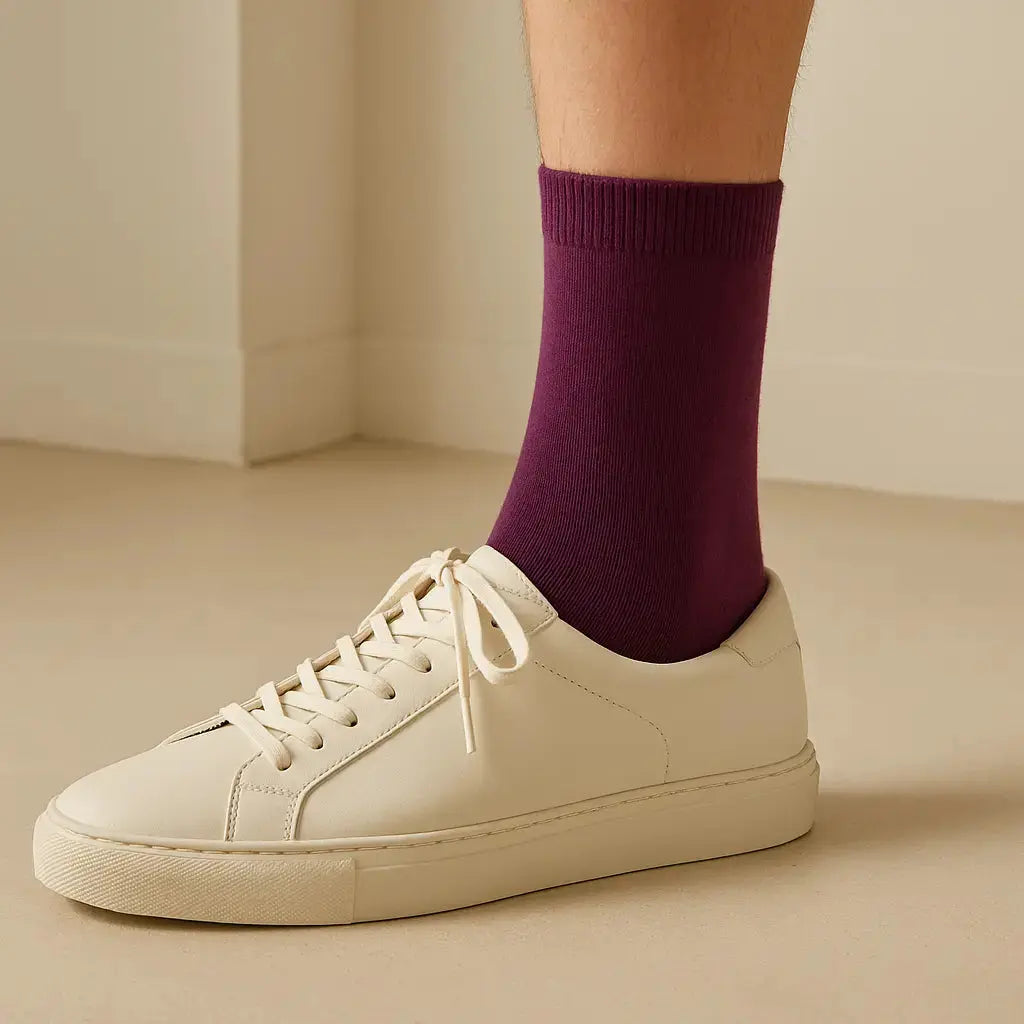 Chaussettes femmes Couleurs violettes en coton mi-mollet avec chaussures