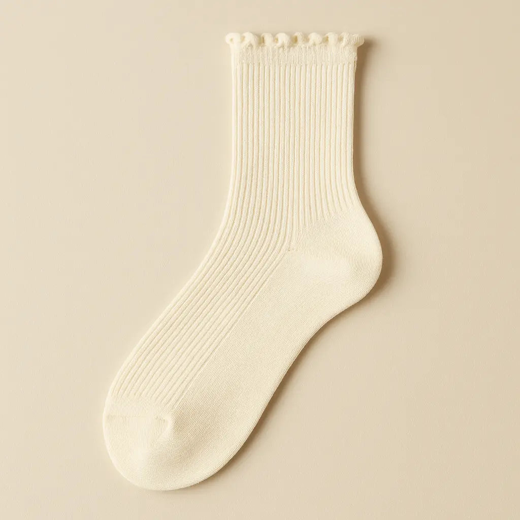 Chaussettes femmes Couleurs Avoine coton mi-mollet vue à plat