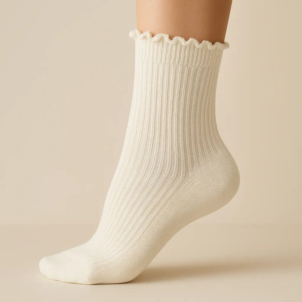 Chaussettes femmes Couleurs Avoine coton mi-mollet sur pied mannequin