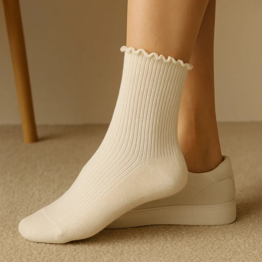 Chaussettes femmes Couleurs Avoine coton mi-mollet en situation