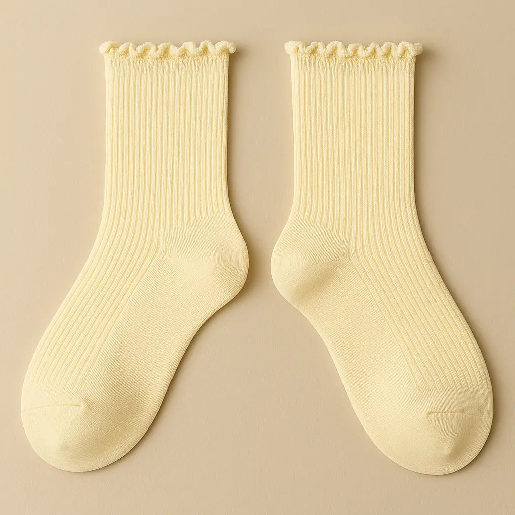 Chaussettes femme jaunes claires en coton mi-mollet paire