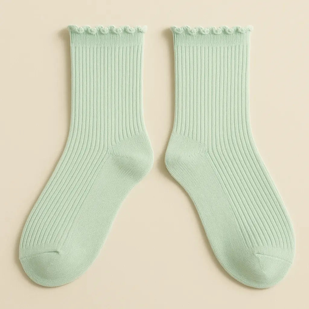 Chaussettes femmes couleurs vert clair mollet coton paire